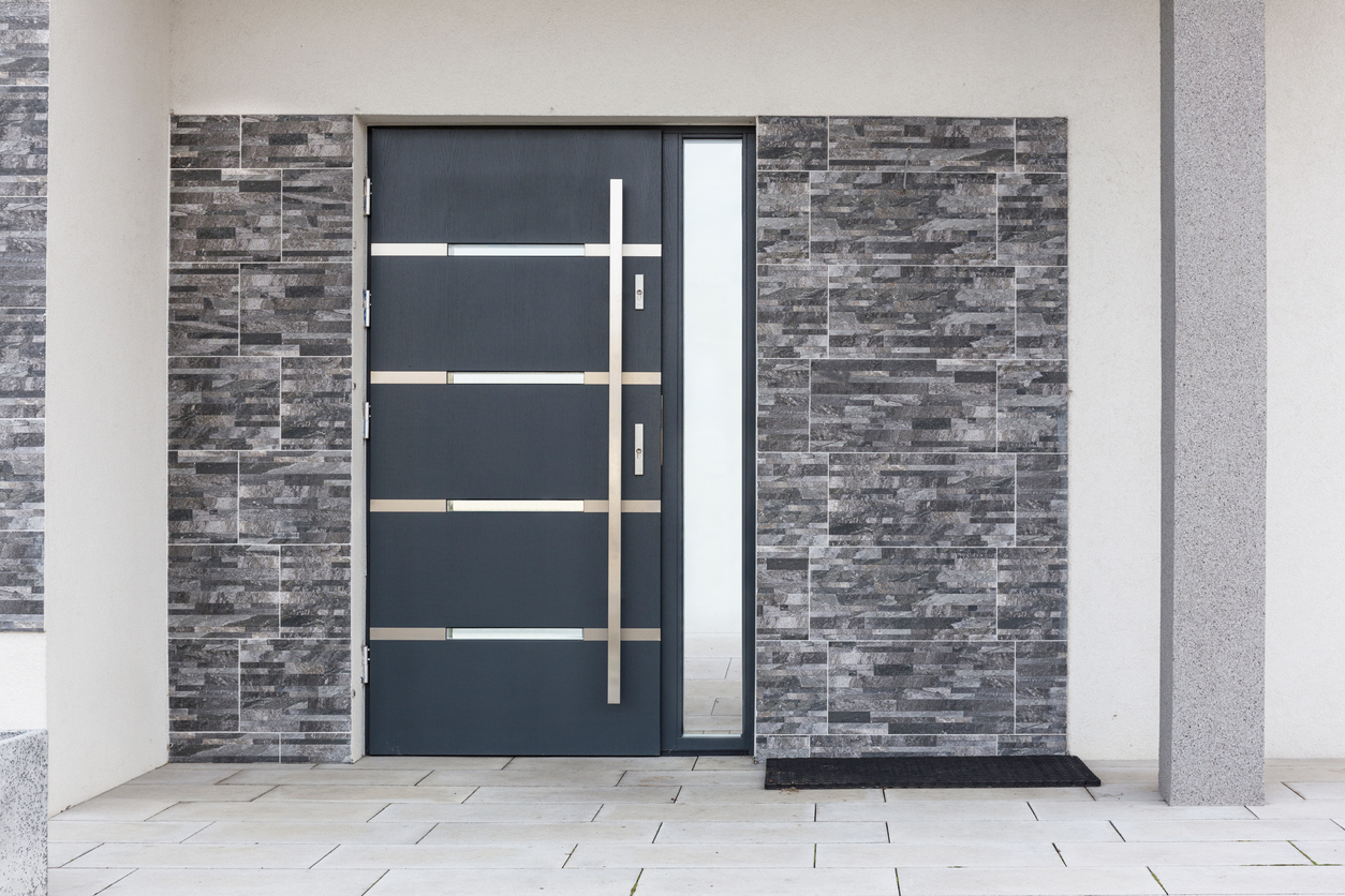 Porte d'entrée anthracite avec inserts inox
