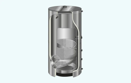 Ballon de stockage Corflinox en acier inoxydable, vue en coupe avec échangeur serpentin
