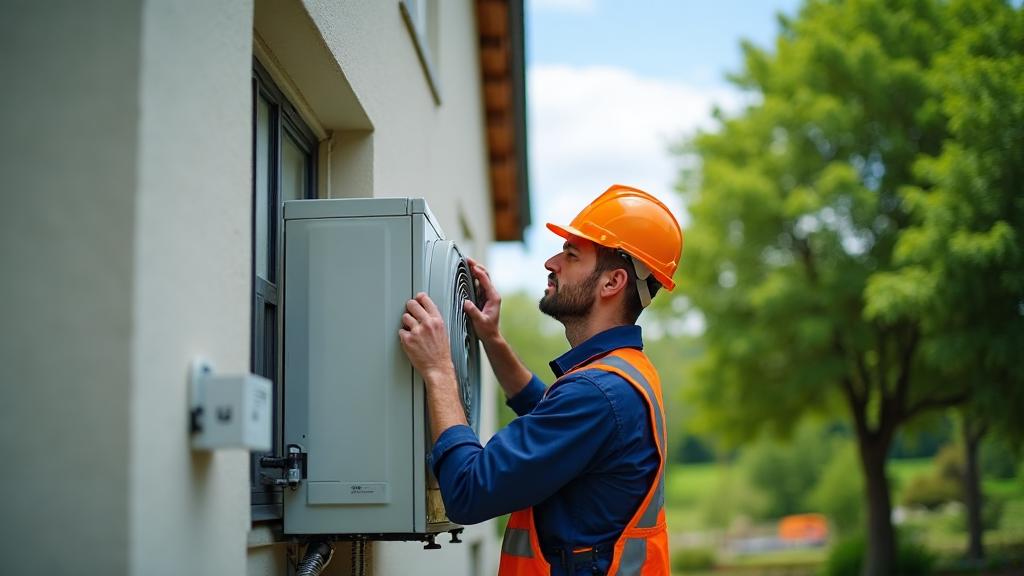 Artisan RGE installant une pompe à chaleur