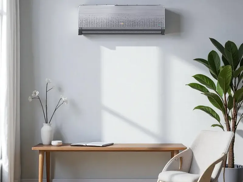 Unité intérieure design argent dans un séjour — climatisation réversible en France