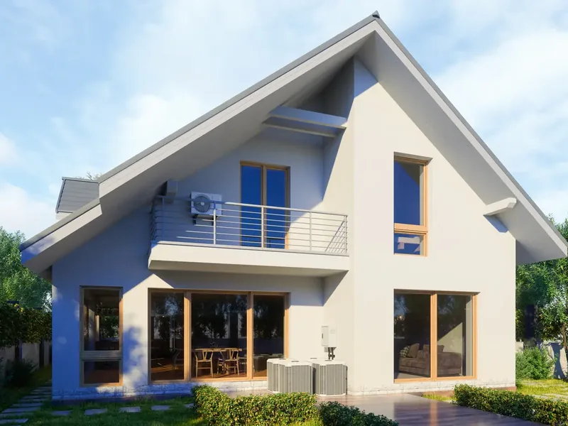Maison individuelle équipée de groupes extérieurs — climatisation réversible en France