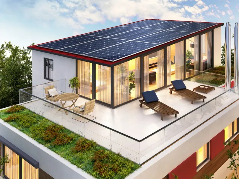Toiture photovoltaïque d’une maison contemporaine — en Bourgogne-Franche-Comté