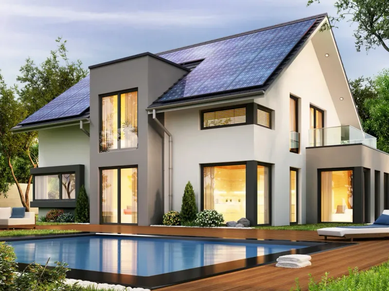 Maison moderne avec panneaux solaires — en Bourgogne-Franche-Comté