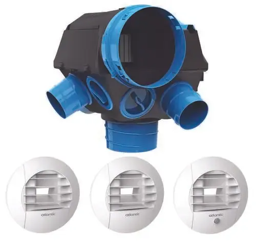Caisson de VMC simple flux et ses bouches d'extraction pour pièces humides